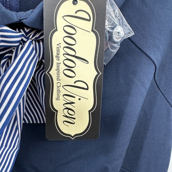 Voodoo Vixen Navy Blue Nautical Dress with Belt. - Picture 10 of 15